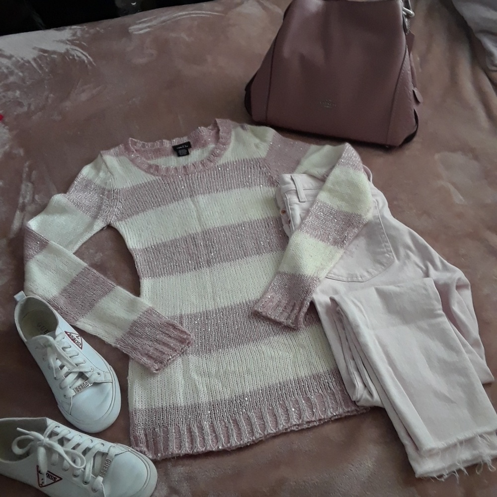 Light pink and off white striped sweater